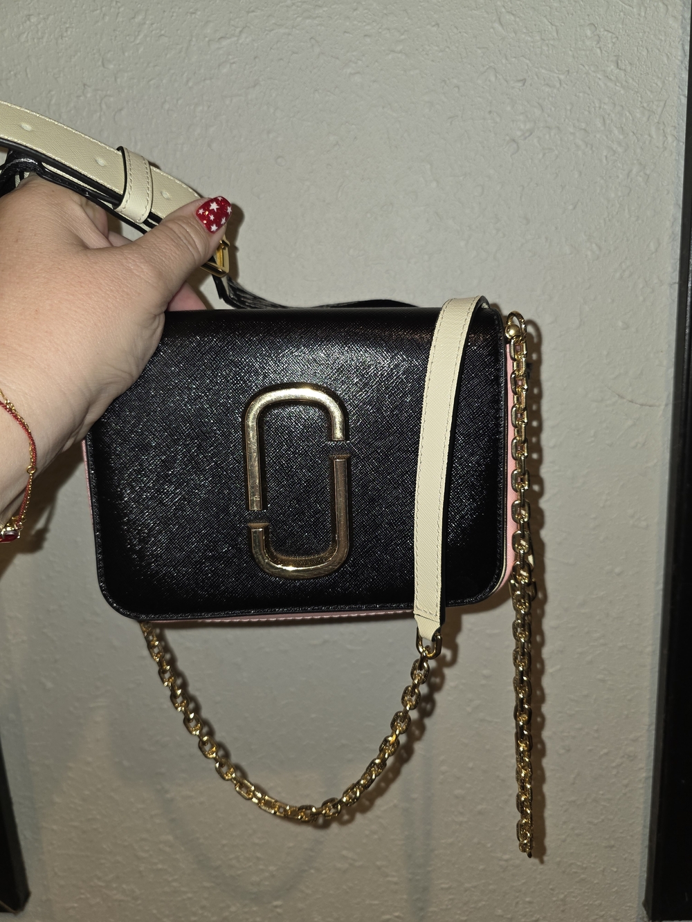 Marc Jacobs Black and Cream Crossbody with Gold Chain Trim